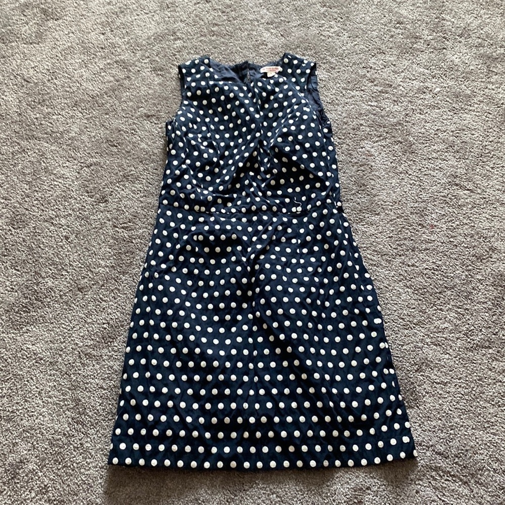 Brooks Brothers Red Fleece Navy Blue White Polka Dot Sleeveless Dress SIZE 8